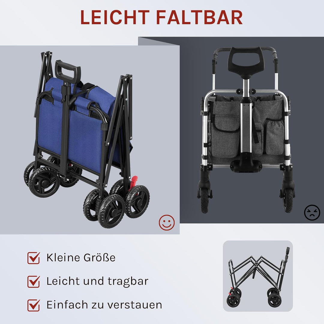 WOLTU Bollerwagen faltbar, Handwagen Transportwagen klappbar, Gartenwagen Strandwagen mit Bremsen Do