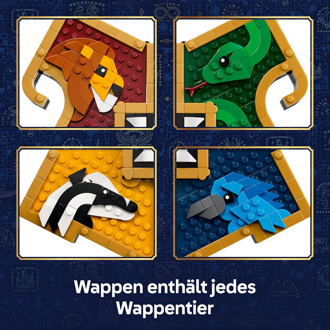 LEGO Harry Potter Hogwarts Hauswappen - Wanddeko 3D Modell mit Tieren - DIY Deko fürs Kinderzimmer -