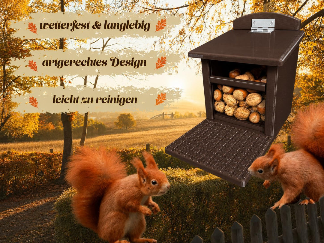 Eichhörnchen-Futterhaus – mit Geländerbefestigung für Balkon, Dachrinne &amp; Zaunpfosten – witterungsbe