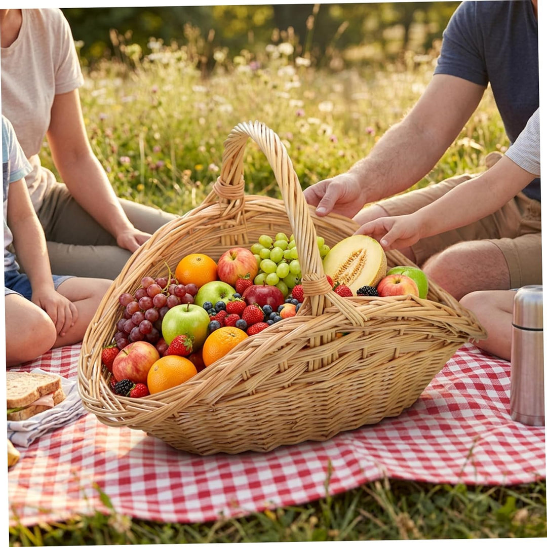 Picknickkorb aus Weide, Weidenkorb mit Griff, grosses muschelförmiges Rattan für Ernte, Picknick und