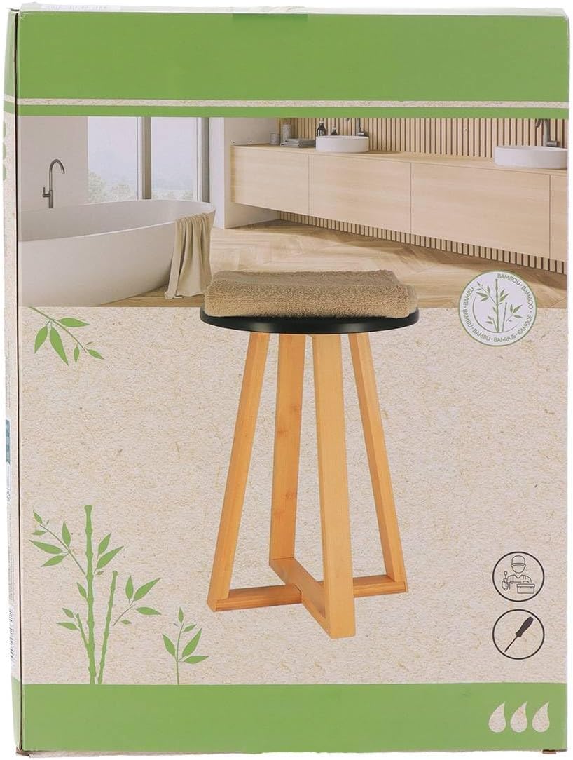 Tendance Hocker mit Bambusbeinen und schwarzer MDF-Platte – Schwarz/Bambus – Badezimmer – Kleinmöbel