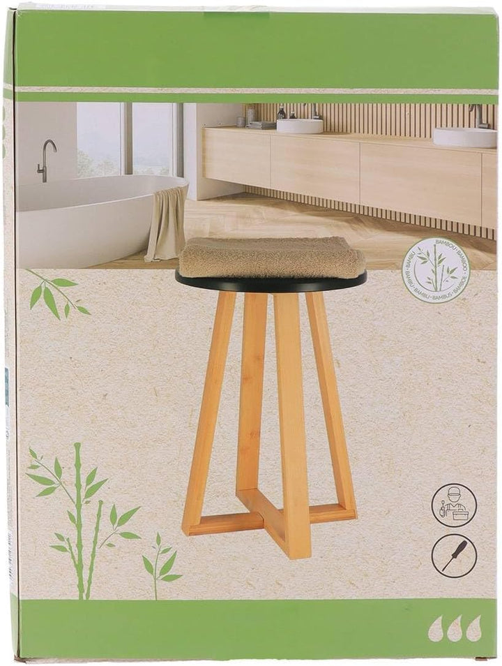 Tendance Hocker mit Bambusbeinen und schwarzer MDF-Platte – Schwarz/Bambus – Badezimmer – Kleinmöbel