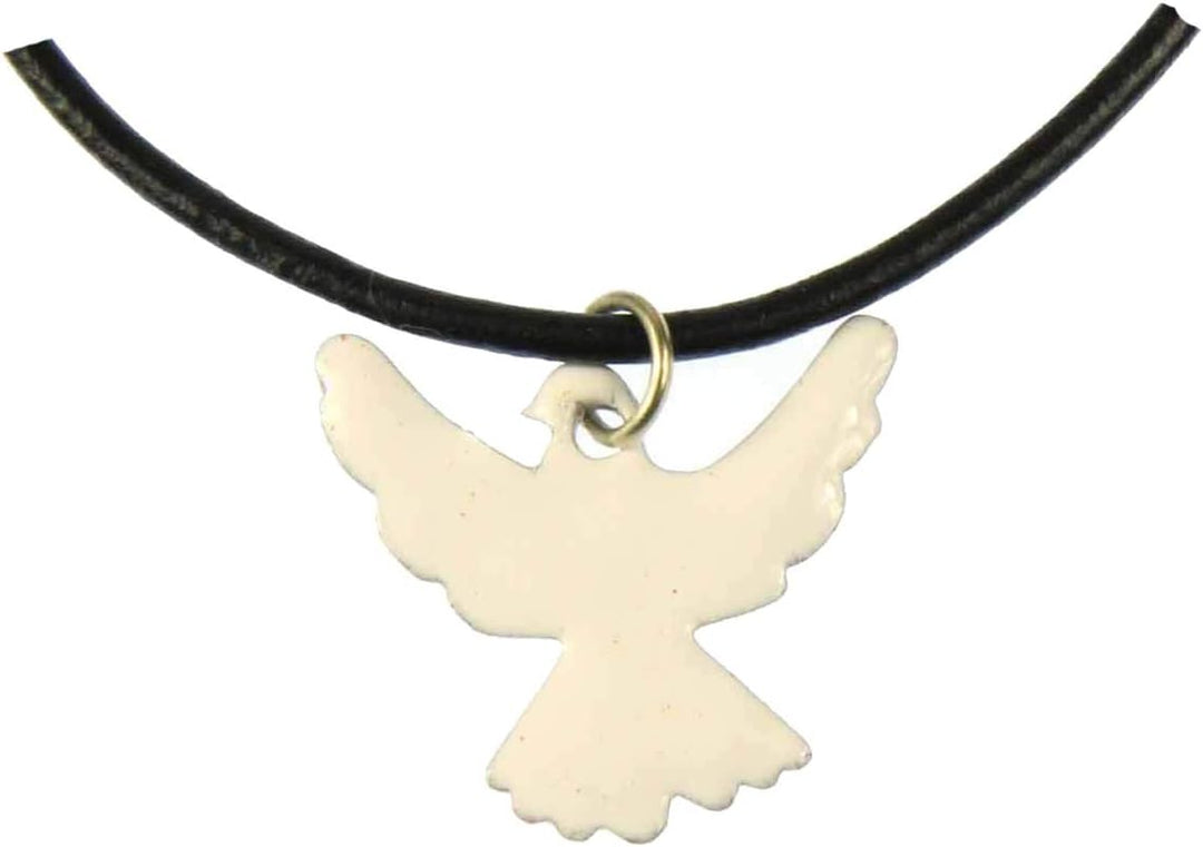 Miniblings Emaille Taube Friedenstaube Kette Halskette Vogel Lederband 45cm weiss - Handmade Modesch