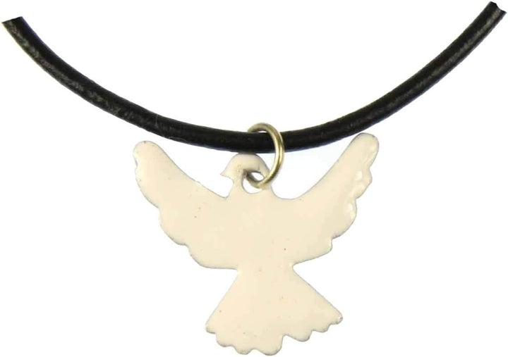 Miniblings Emaille Taube Friedenstaube Kette Halskette Vogel Lederband 45cm weiss - Handmade Modesch