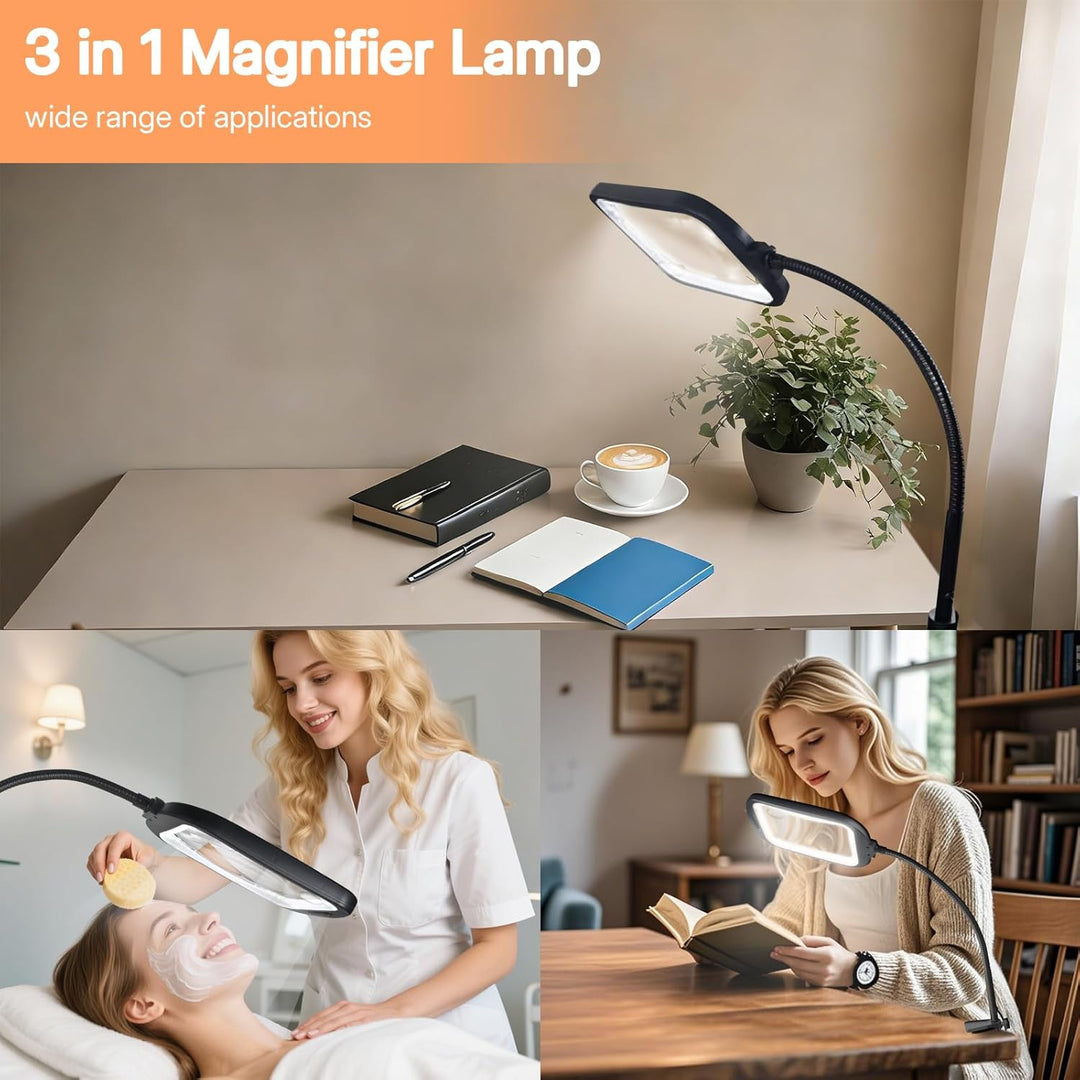 10X 30X Standlupe mit Licht und Ständer, 3 in 1 Lupenlampe mit 60 LED, Rechteckige Schwanenhals Lupe