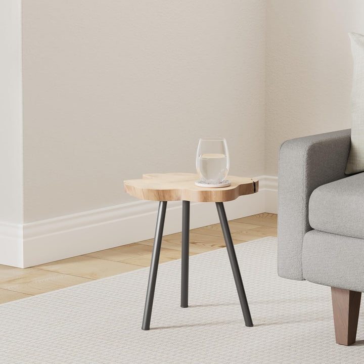 LS-LebenStil Beistelltisch Couchtisch Teakholz 44cm Hocker Braun Schwarz Massivholz Braun - Schwarz