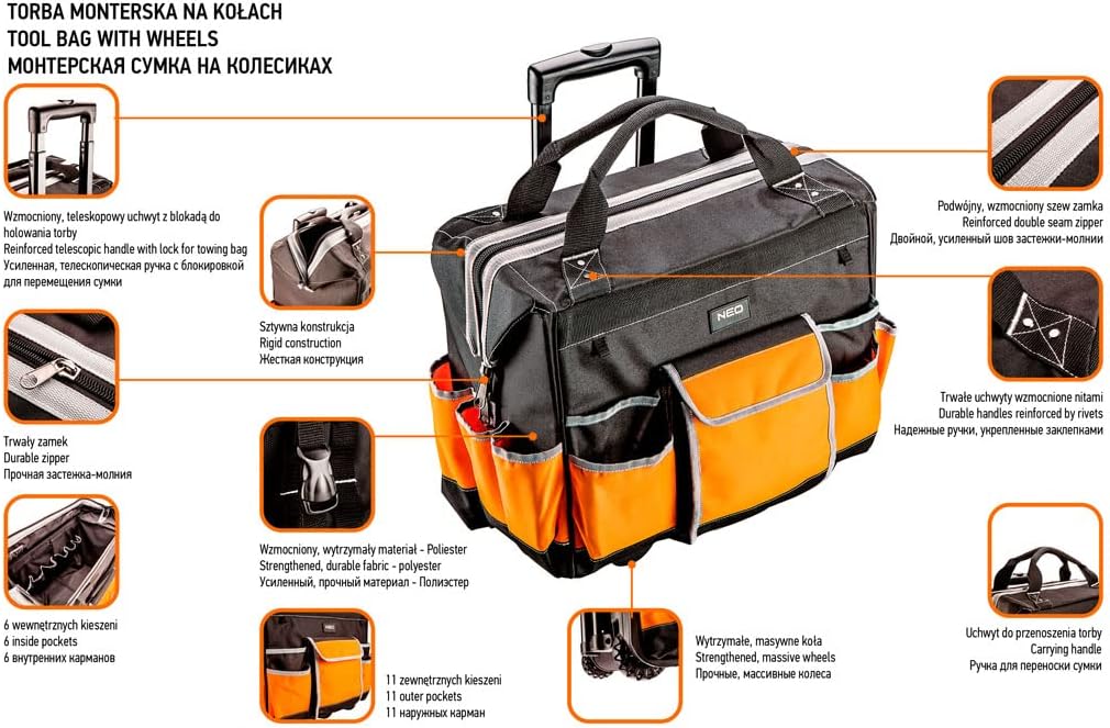 NEO TOOLS mobiler Profi Werkzeugkoffer mit Rollen Werkzeugbox Werkzeugtasche Werkzeugkiste Werkzeuga