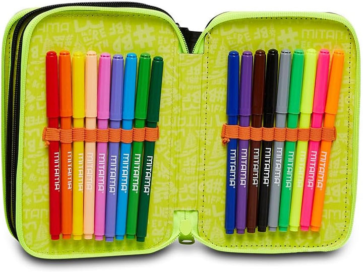 Mitama ASTUCCIO 3 Zip, Kinder und Jungen 3 Reissverschluss-ETUI, Schwarz, Taglia Unica