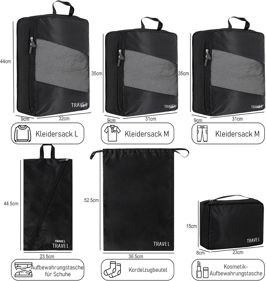 Koffer Organizer Set 6-teilig, Packing Cubes Verpackungswürfel, Packtaschen für Koffer Reiseorganize