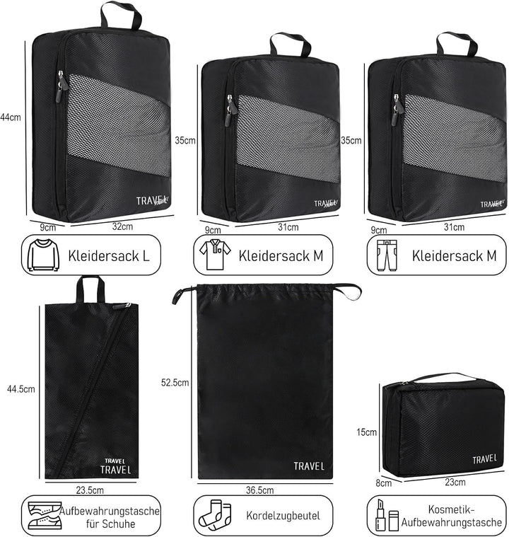 Koffer Organizer Set 6-teilig, Packing Cubes Verpackungswürfel, Packtaschen für Koffer Reiseorganize