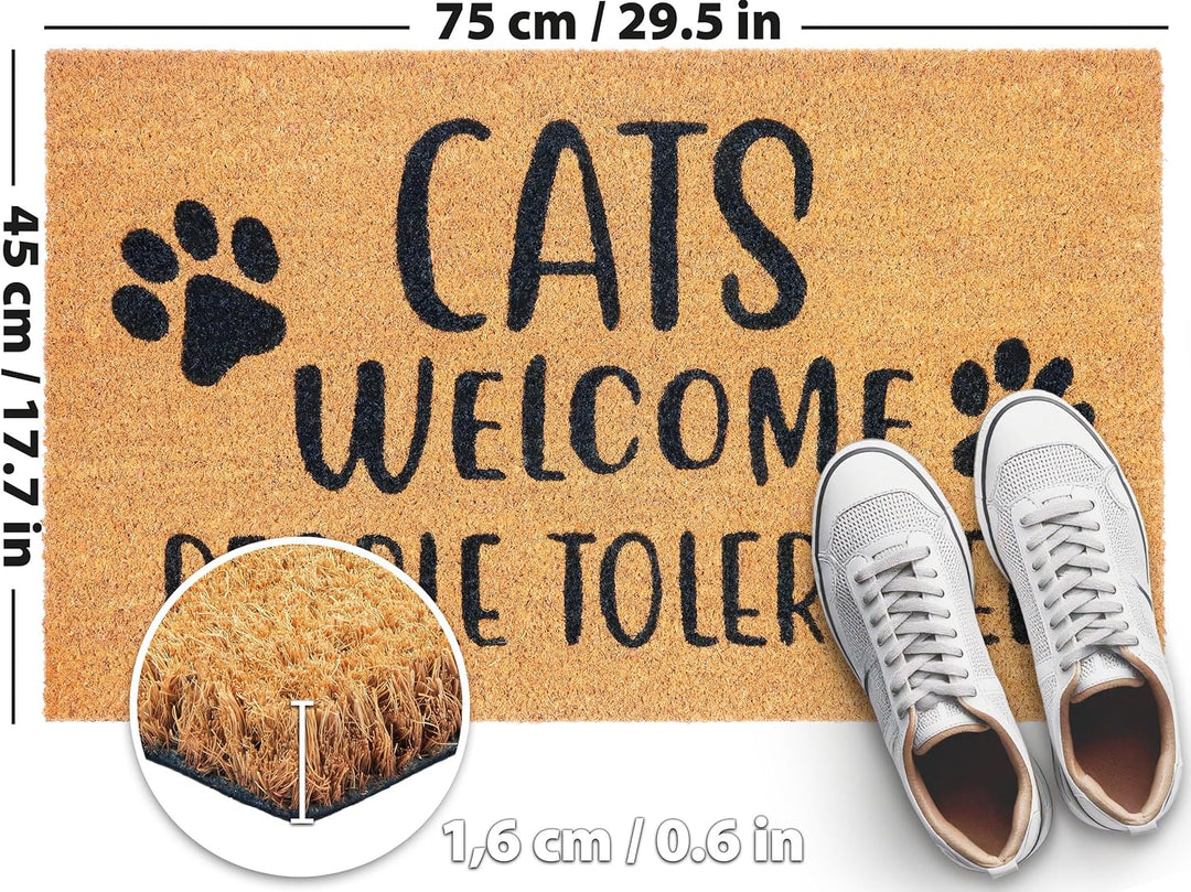 BRUBAKER Fussmatte für Aussen und Innen - Cats Welcome People Tolerated - 45 x 75 cm Katzen Schmutzf