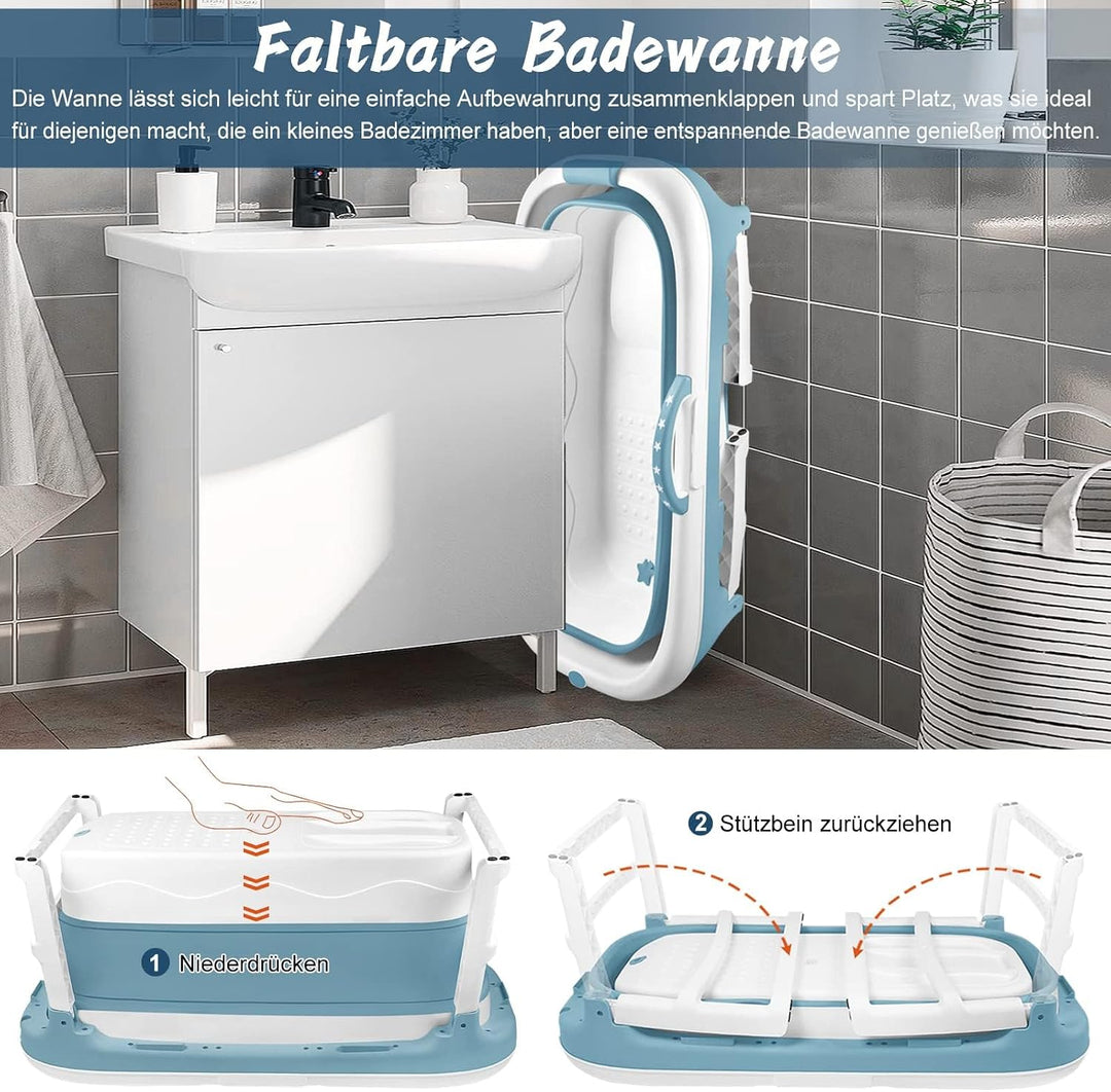 Faltbare Badewanne für Erwachsene, 118x62x52 cm Mobile Klappbadewanne, Ideal für Kleine Badezimmer,