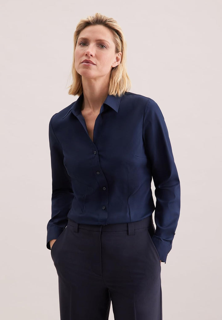 Seidensticker Damen Bluse - City Bluse - Hemdbluse - Slim Fit - Kurzarm - Uni - Stretch 32 Dunkelbla
