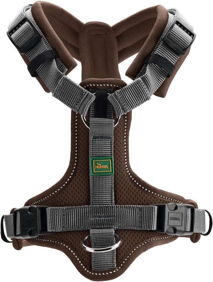 Hunter Hundegeschirr Maldon UP, Farbe: braun/grau, weich gepolstert & komfortabel, stark reflektiere