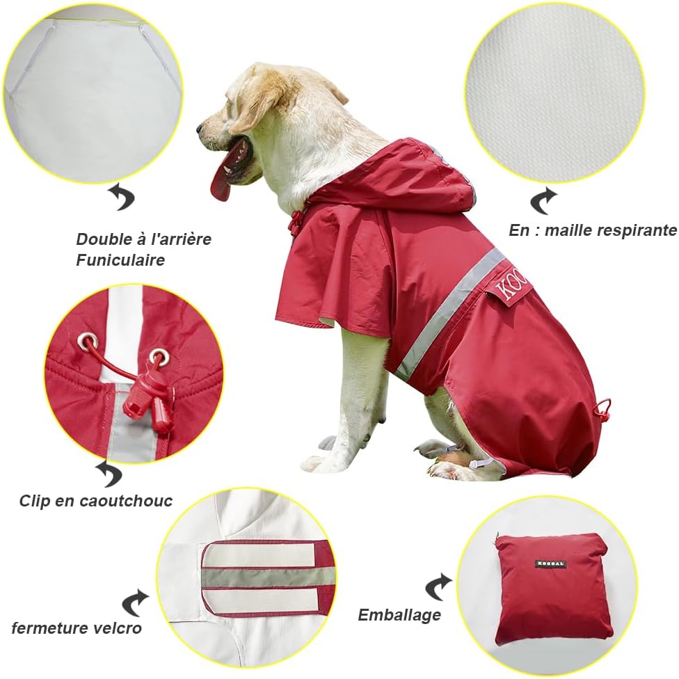 Grosse Hunde Regenjacken Mit Kapuze,Hunde Regenmantel,Mit Reflektierenden Sicherheitsstreifen, Wasse