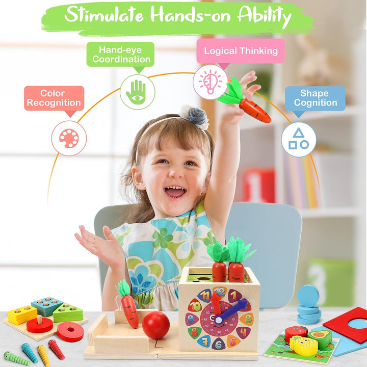 COOLJOY Montessori Spielzeug ab 1 Jahr | Holzspielzeug Motorikspielzeug ab 1 Jahr | 8-IN-1 STEM Gesc