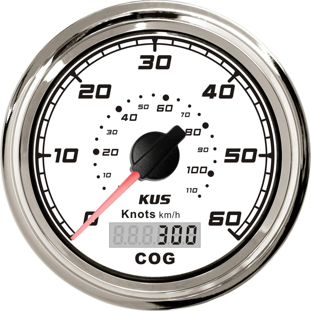 KUS GPS Tacho Kilometerzähler Gauge 60 Knoten für Boot Yacht 85mm 12V/24V (weiss), weiss