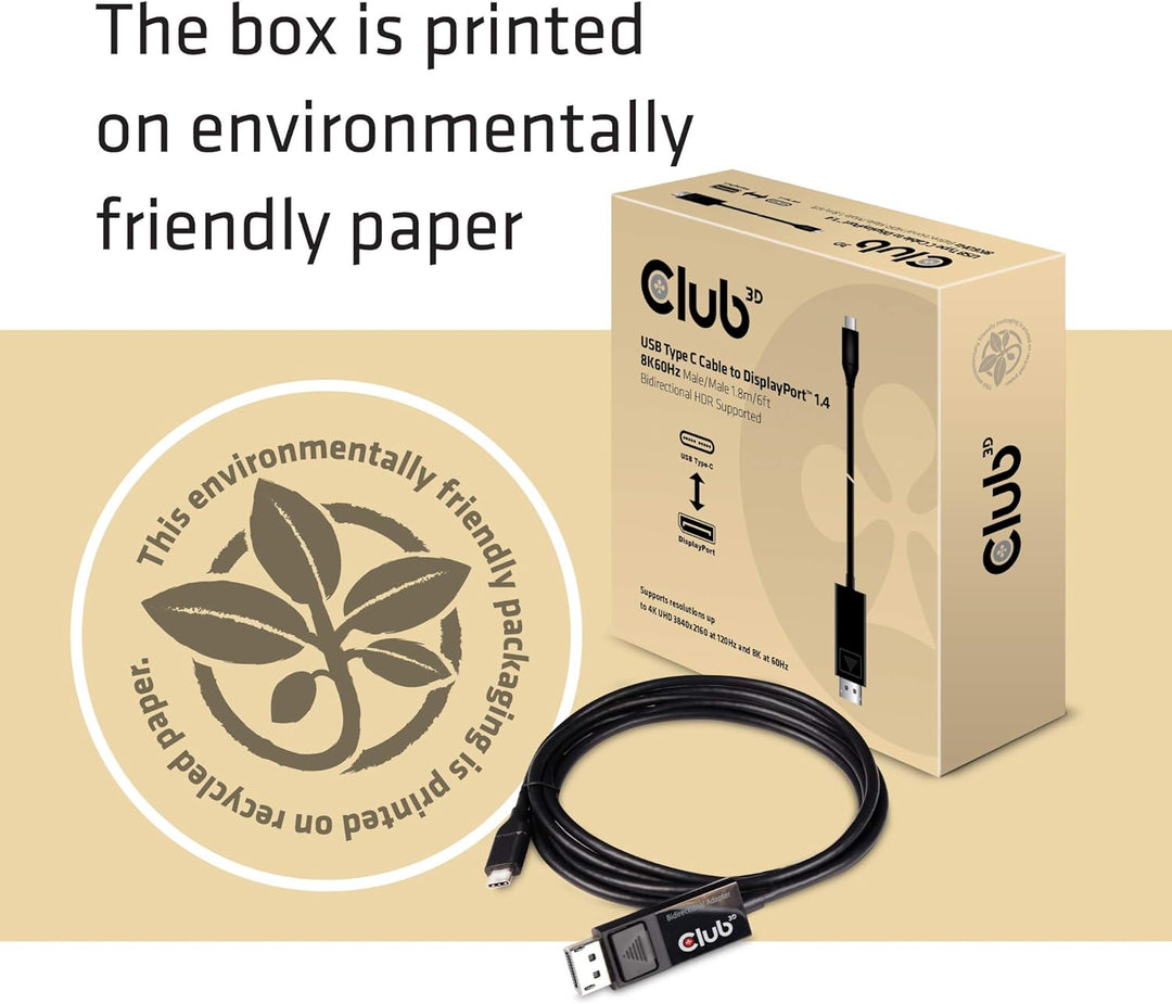 Club 3D USB Adapterkabel 1, 8m Typ-C zu Displayport 8K60Hz HDR Schwarz CAC-1557