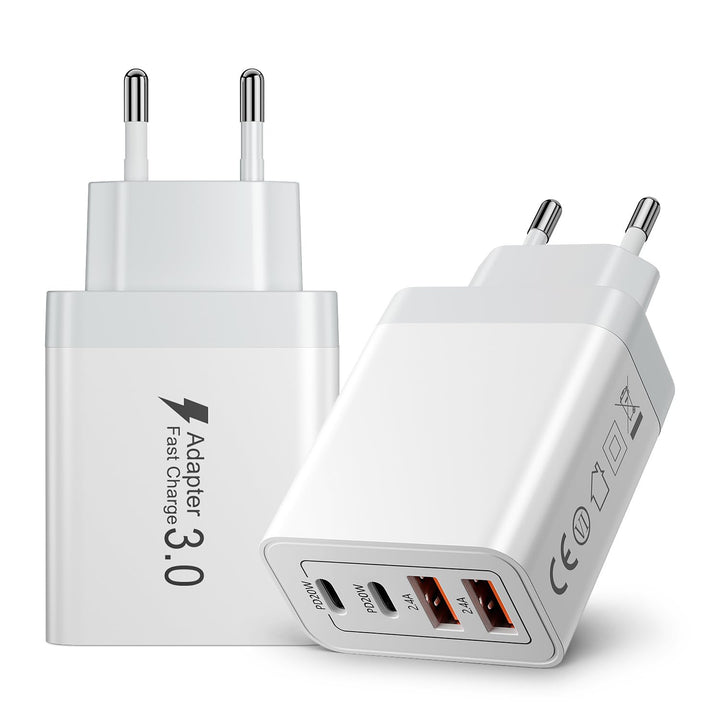 2-Pack 40W USB C Ladegerät Schnellladegerät, 4-Port USB Netzteil mit 2 USB-C PD 3.0 &amp; 2 USB-A, Mehrf