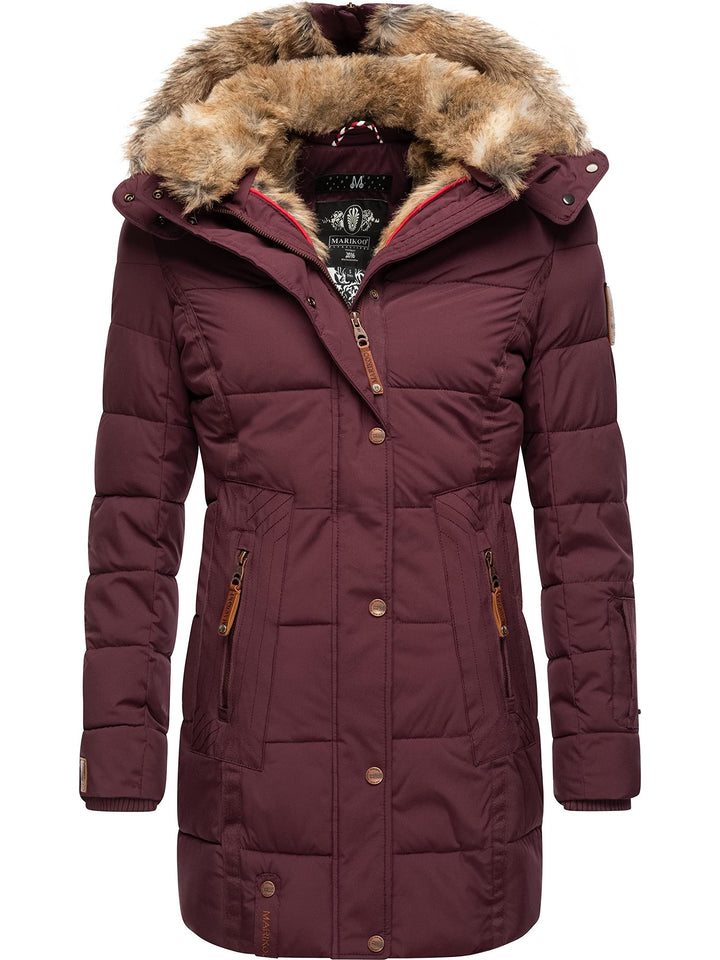 MARIKOO Damen Warmer Winter Steppmantel mit Kapuze Lieblings Jacke XS-XXL XS Wine, XS Wine