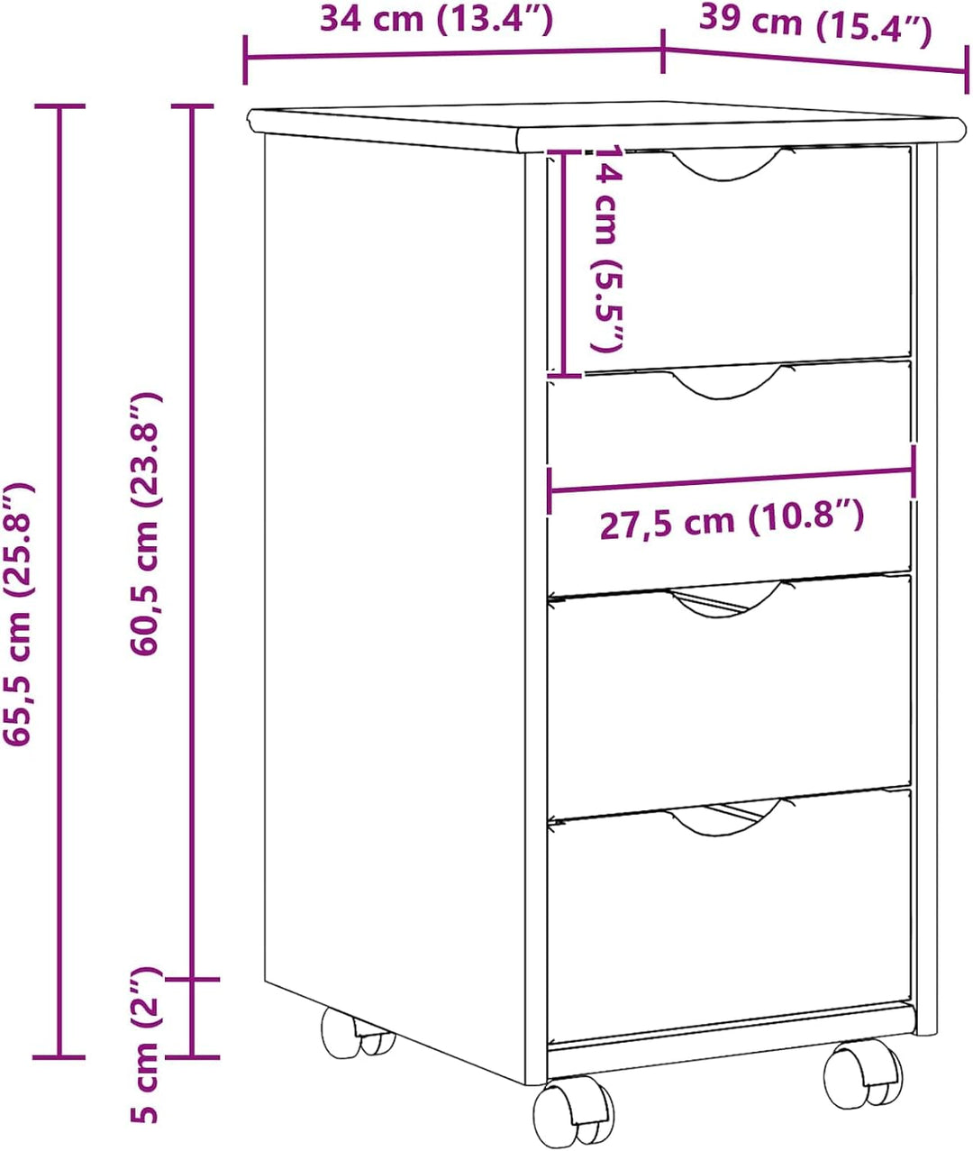 vidaXL Rollschrank 34 x 39 x 65,5 cm Massivholz Kiefer Grau, Grau