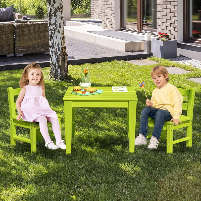 GOPLUS 3 TLG Tisch Stuhlset, Kindertisch Lerntisch Set aus Holz, mit 2 Stühlen mit Rückenlehnen zum