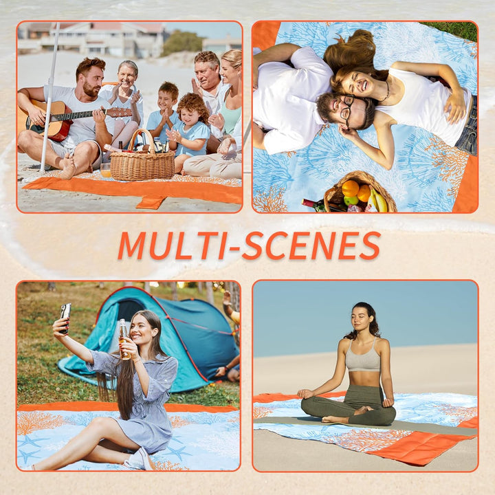 NewDoar 200 x 210 cm Stranddecke Sanddicht Extra Grosse Strandmatte mit 2 Taschen Picknickdecke wass