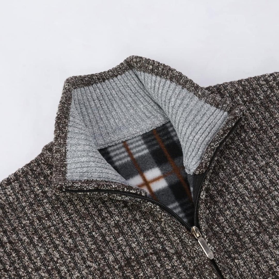 YOUTHUP Herren Strickjacke mit Stehkragen Fleecejacke Warm Übergangsjacke Reissverschluss Pullover M