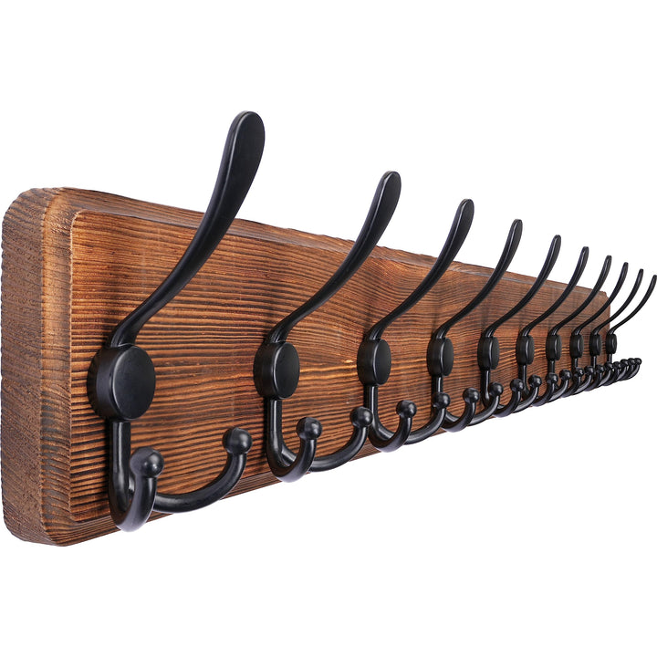 SKOLOO Garderobenleiste Holz, Vintage, Stabile Kleiderhaken Wand mit 10 Dreifachhaken, zum Aufhängen
