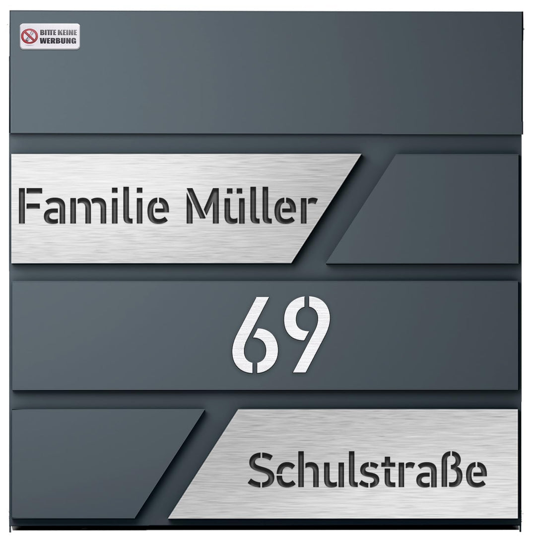 Design Briefkasten mit Hausnummer &Ihre Namen Personalisiert | Extra Zeitungsfach | Briefkasten Gros