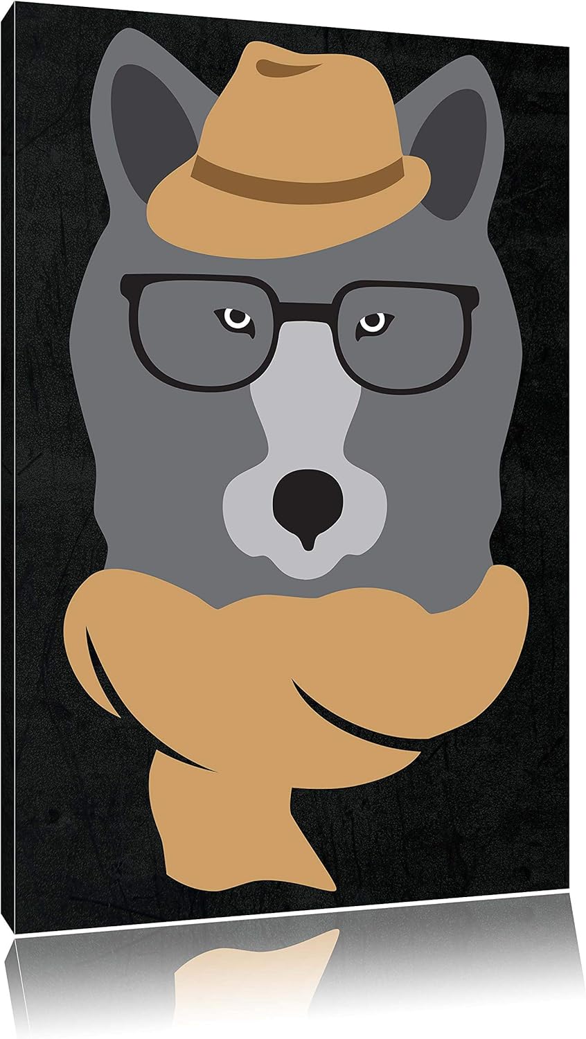 Pixxprint Hipster Wolf als Leinwandbild/Grösse: 100x70 cm/Wandbild/Kunstdruck/fertig bespannt 70x100