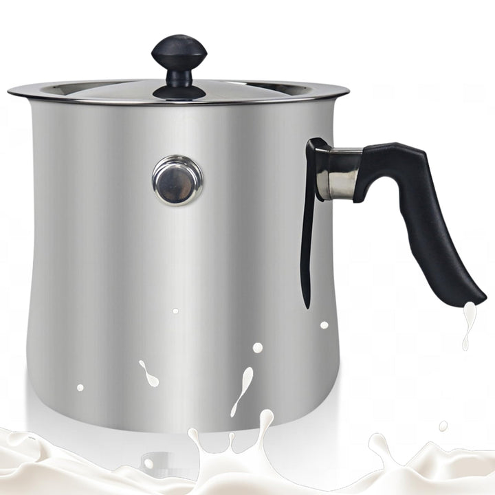 Milchtopf, 1.5 Liter Doppelwandig Edelstahl Milchtopf Ø16,5 Simmertopf mit Ausgiesser und deckel, 15