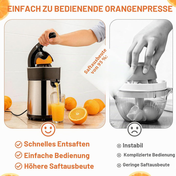 Cozary Zitruspresse Elektrische, Orangenpresse Zitronenpresse inkl 2 Presskegel, Gehäuse und Filter