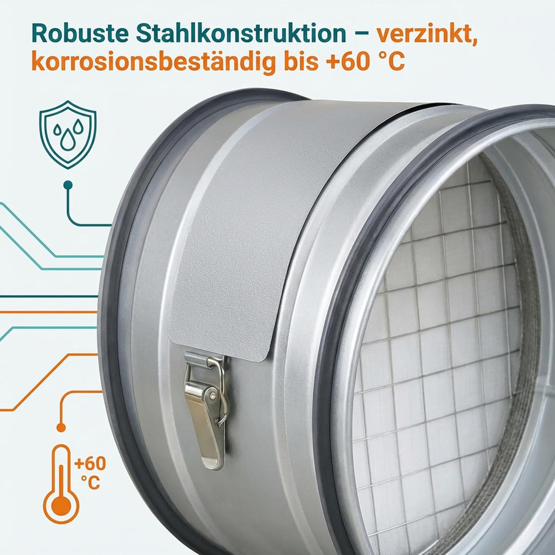 Easy Act Grobstaubfilter rund Ø 150 mm für Zuluft, Rohrfilter aus verzinktem Stahl zur Grobpartikel-