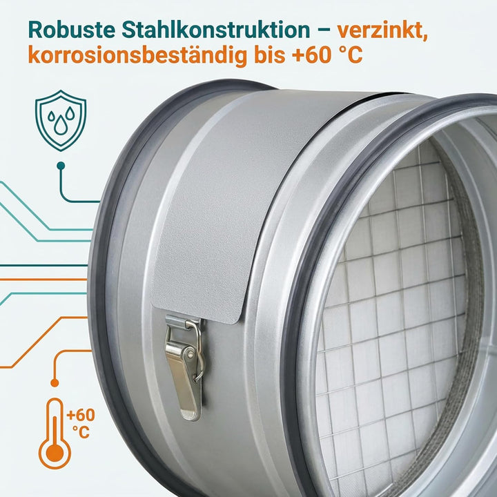 Easy Act Grobstaubfilter rund Ø 150 mm für Zuluft, Rohrfilter aus verzinktem Stahl zur Grobpartikel-