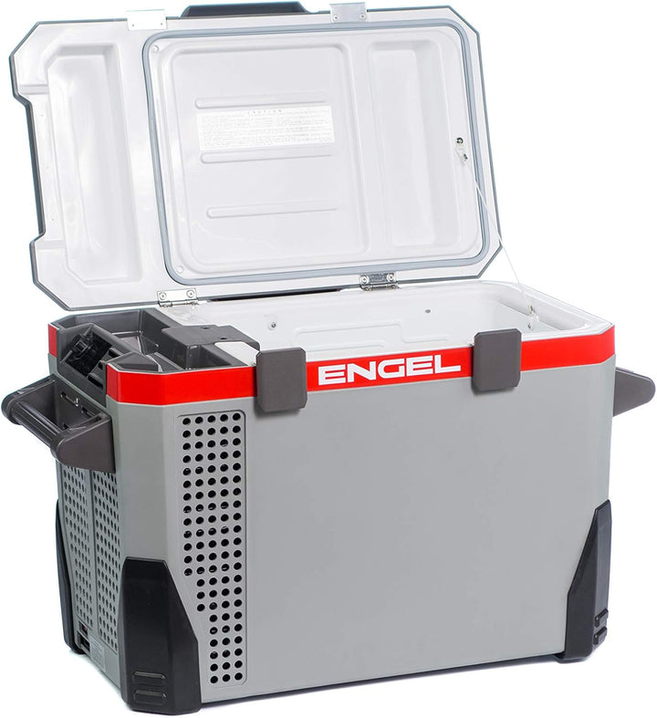 Engel SAWMR040F-G3 Kühlbox MR040 12/24/230V, Hellgrau - Dunkelgrau - Roter Streifen