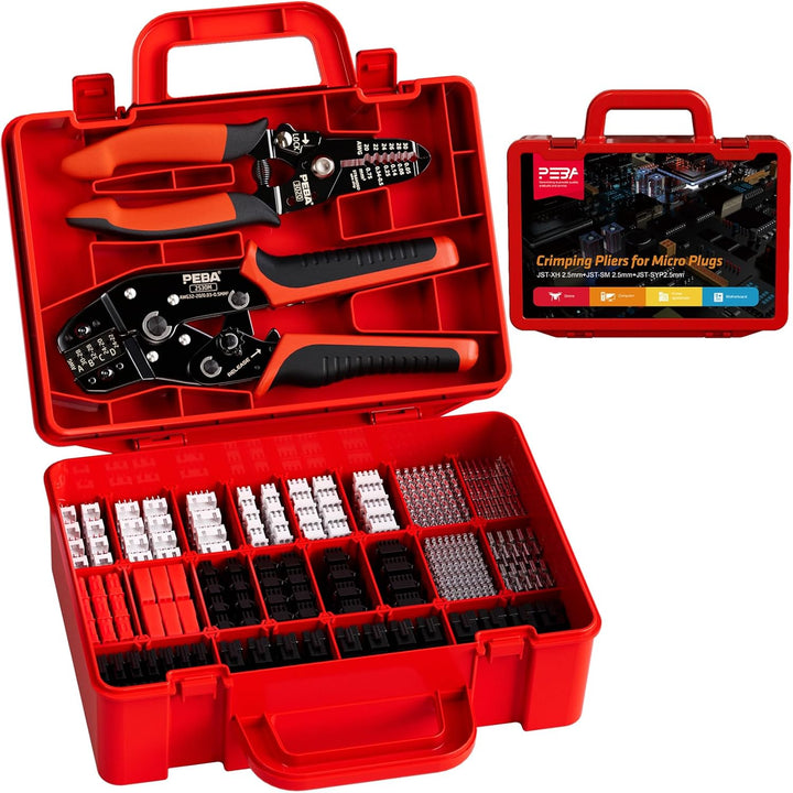 PEBA Crimpzange Stecker Set, Inkl. 20 Stile JST-XH,JST-SM und SYP Steckverbinder, Crimpzange und Abi