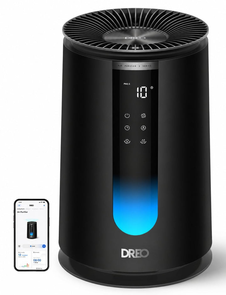 DREO-Luftreiniger für Schlafzimmer 195 m³/h CADR, Luftreiniger 338S,3-in-1-HEPA-Filter, 4 Modi, 4 Ge