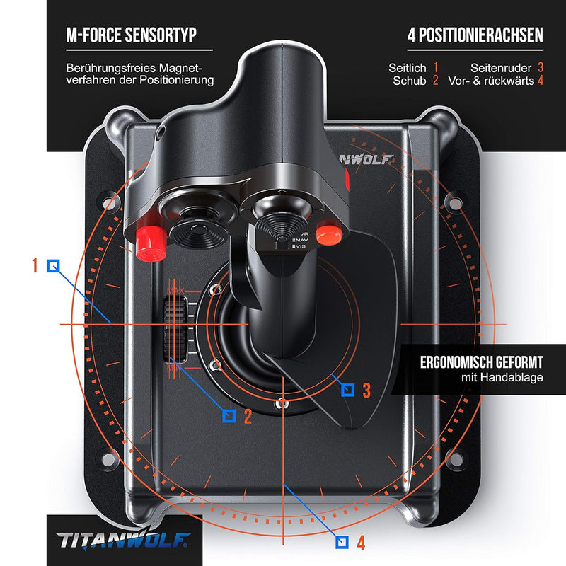 Titanwolf - PC Joystick - Flight Stick – Vierweg Joystick – HOTAS Funktion - stufenloser Schubregler