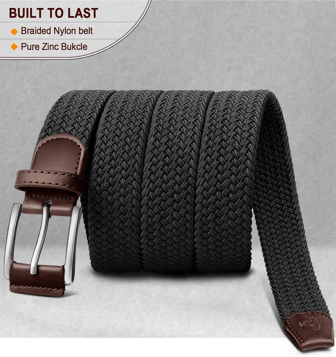 BULLIANT Elastischer Flechtgürtel 2er, Gürtel Herren Damen Stoffgürtel Geflochten Stretchgürtel Golf