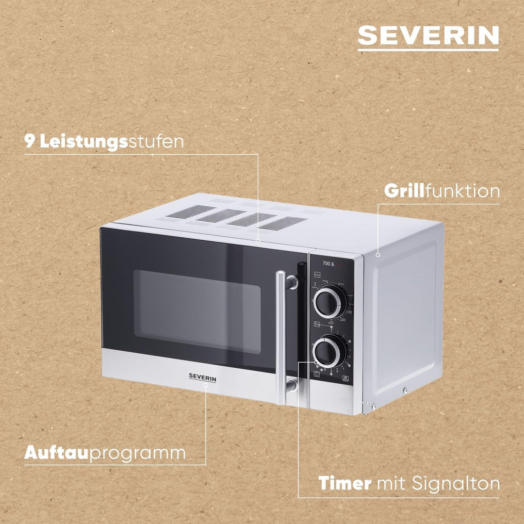 SEVERIN 2-in-1 Mikrowelle mit Grill 700 W, Grillofen mit 9 Automatikprogrammen, Mikrowelle mit Grill