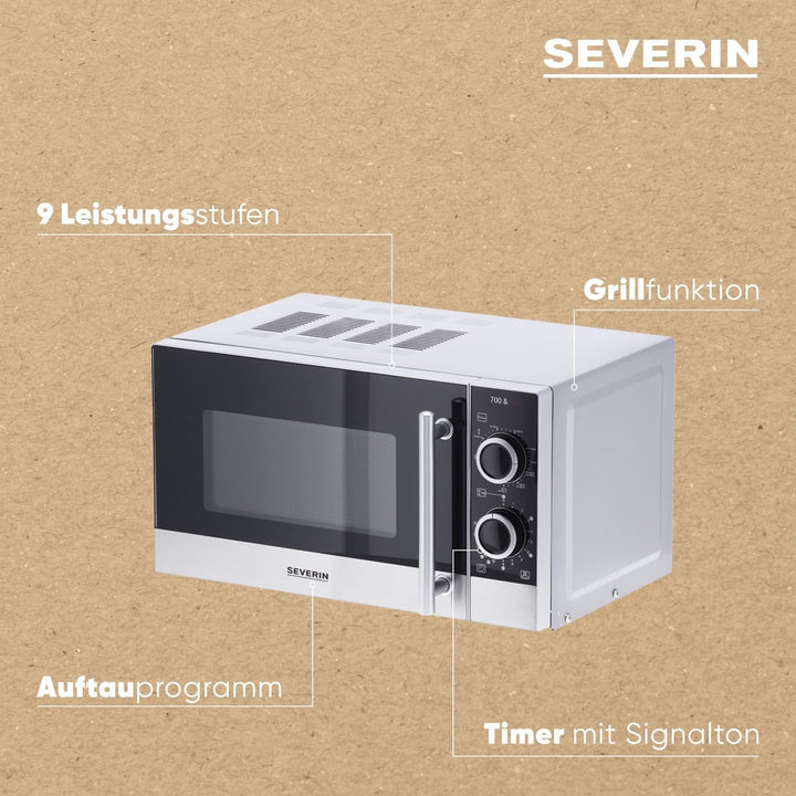 SEVERIN 2-in-1 Mikrowelle mit Grill 700 W, Grillofen mit 9 Automatikprogrammen, Mikrowelle mit Grill