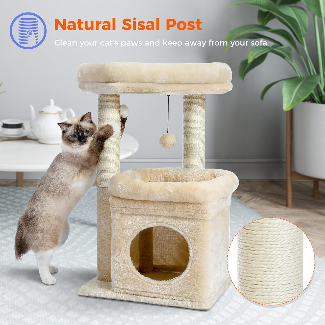 PAWZ Road Kleiner Katzenbaum, mehrstöckiger Katzenturm mit Sisal-überzogenem Kratzbaum, gemütlicher