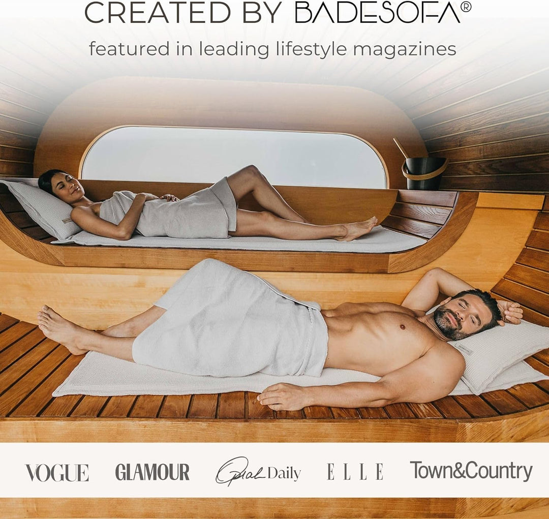SAUNASOFA® von BADESOFA® | Extra bequeme Sauna-Matte mit Kissen | Einfacher Transport dank Tragegurt