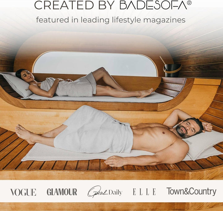 SAUNASOFA® von BADESOFA® | Extra bequeme Sauna-Matte mit Kissen | Einfacher Transport dank Tragegurt