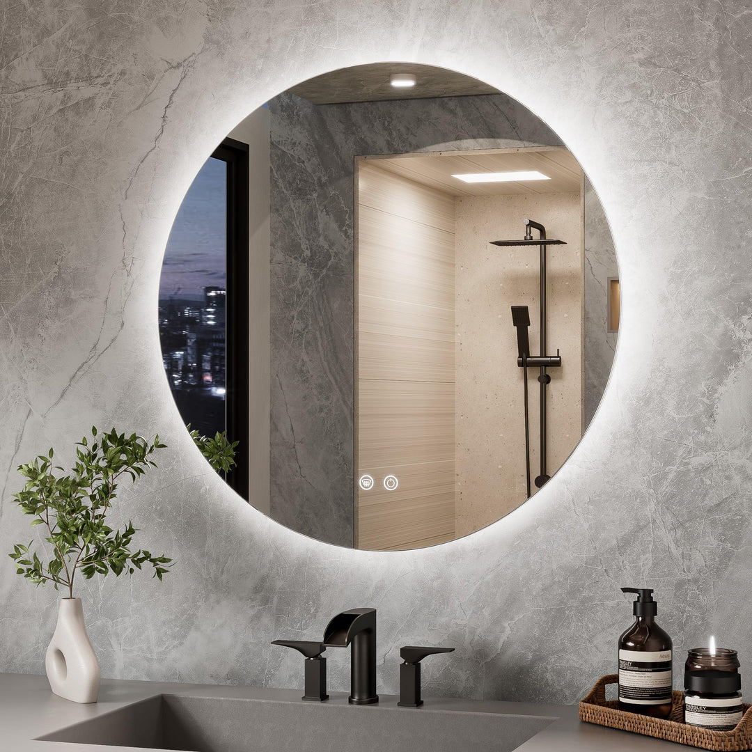 TETOTE Badspiegel mit Beleuchtung 70cm, Rund LED Badezimmerspiegel ohne Rahmen, Wandspiegel mit Touc