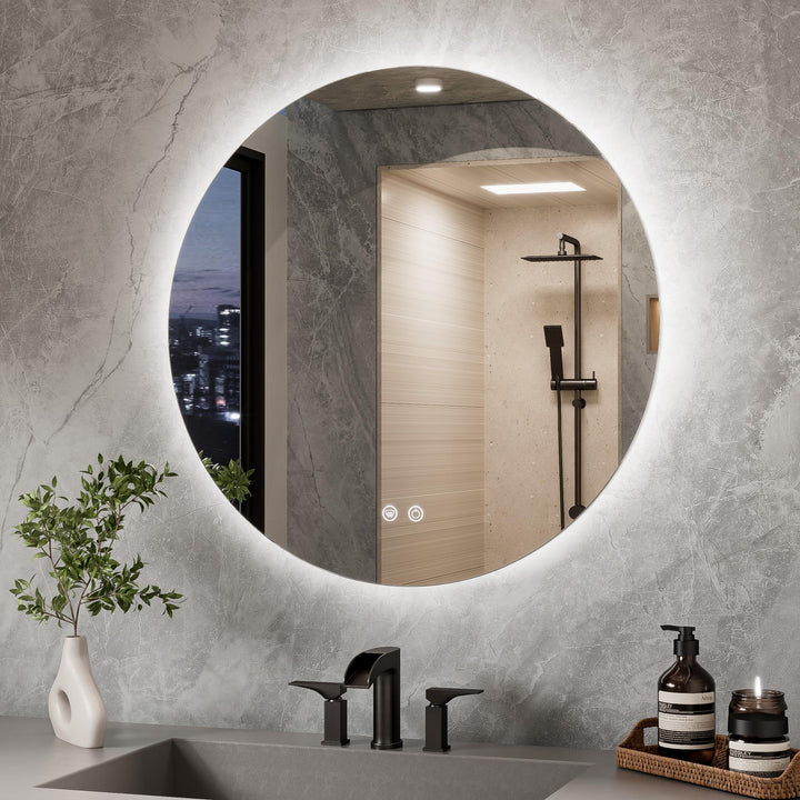 TETOTE Badspiegel mit Beleuchtung 70cm, Rund LED Badezimmerspiegel ohne Rahmen, Wandspiegel mit Touc