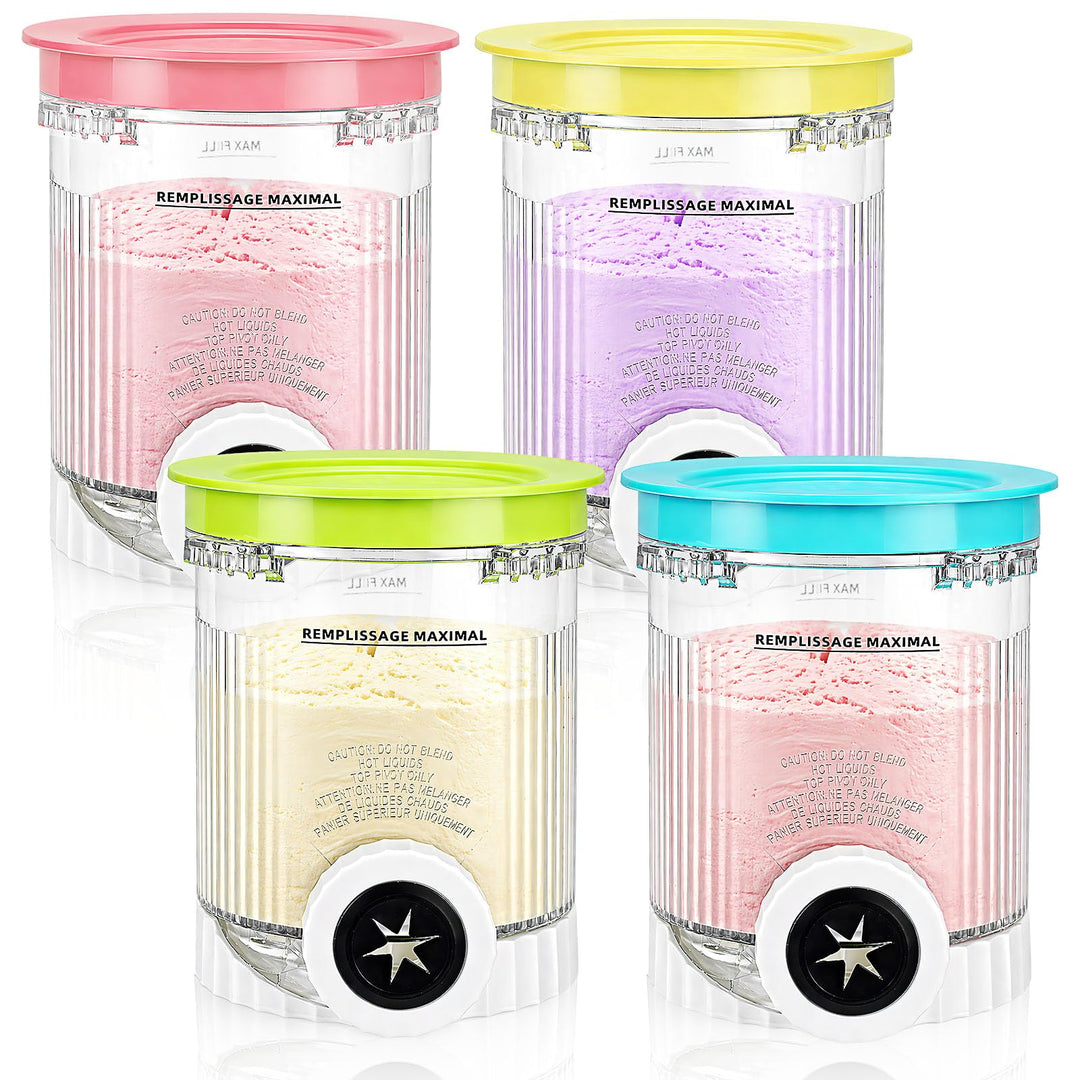 4er Set Ersatzbecher für Eiscreme-Maschinen 473ml Eiscremebehälter mit farbigen Deckeln, BPA-frei, S