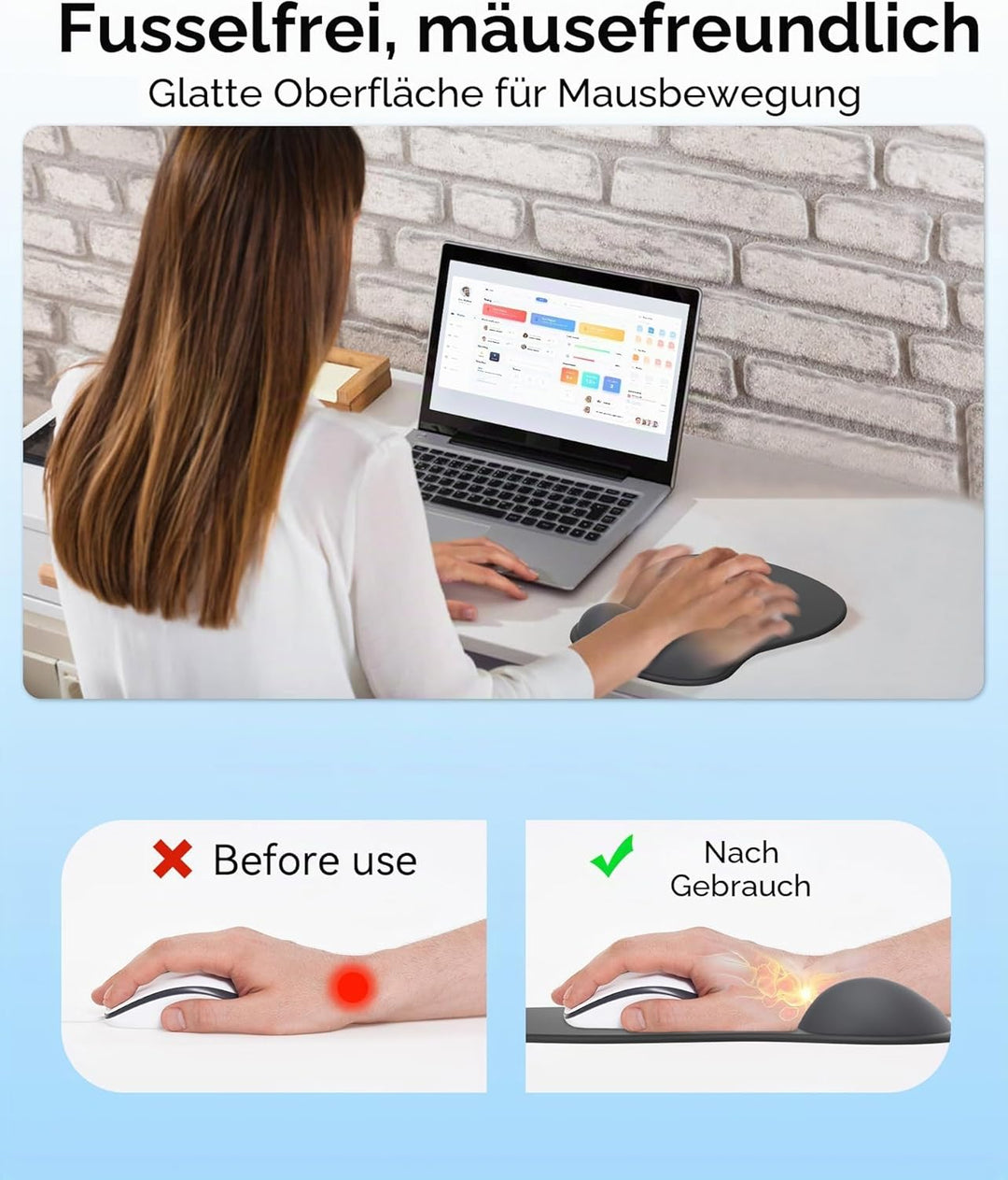 Mauspad mit Gelkissen,Ergonomisches Mousepad mit handauflage mit weichem Gelpolster,rutschfester Bas