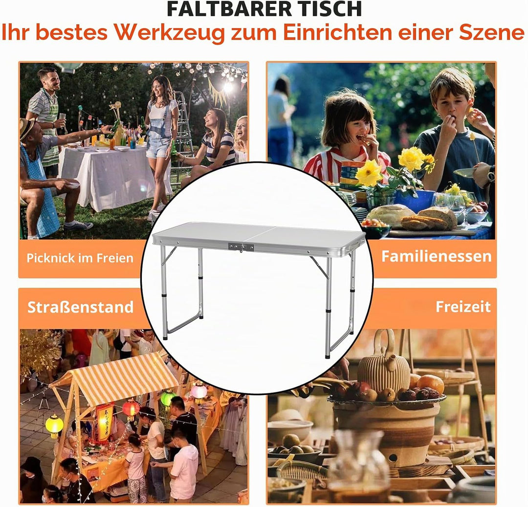 Tragbar Klapptisch Aluminium, Campingtisch Flatbar für Balkon Terrasse Picknick, 3 Höhenniveau 70/62